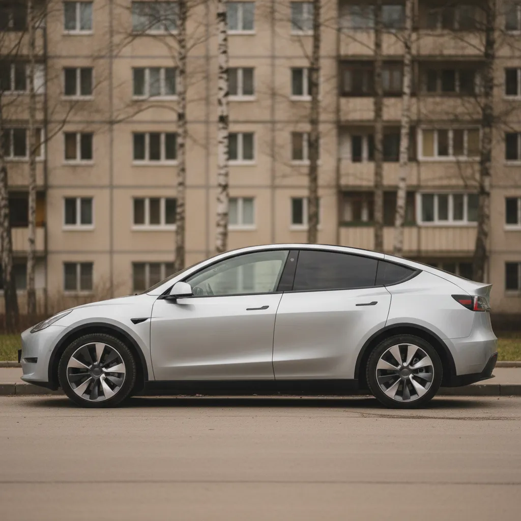 Автомобиль Tesla на городской парковке