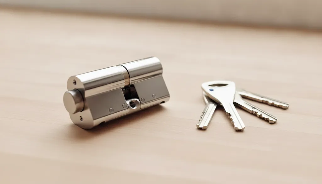 Замок Abloy крупным планом на верстаке мастера